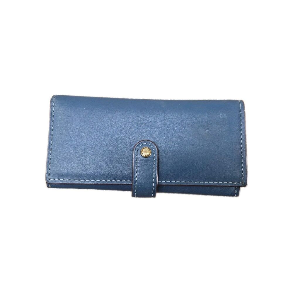 Vintage COACH 1941 Wallet Leather Envelope Tri Fold Snap Front Blue Full-Grain